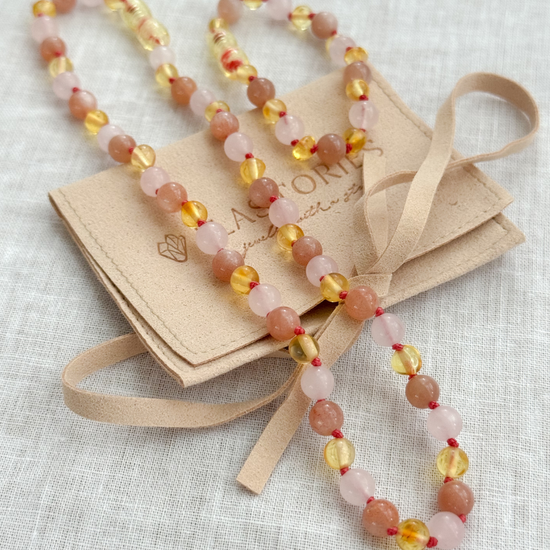 Armband Barnsteen, Rozenkwarts en Zonnesteen - Matching