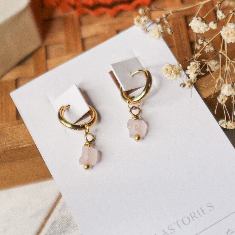 Birthstone oorbellen Oktober - Rozenkwarts
